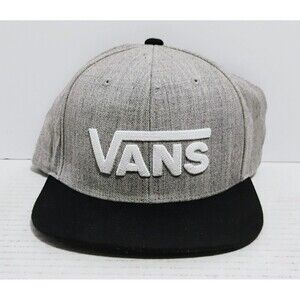 VANS OFF THE WALL DROP V II FLAT BILL BRIM LOGO SNAPBACK HAT CAP HEATHER & BLACK